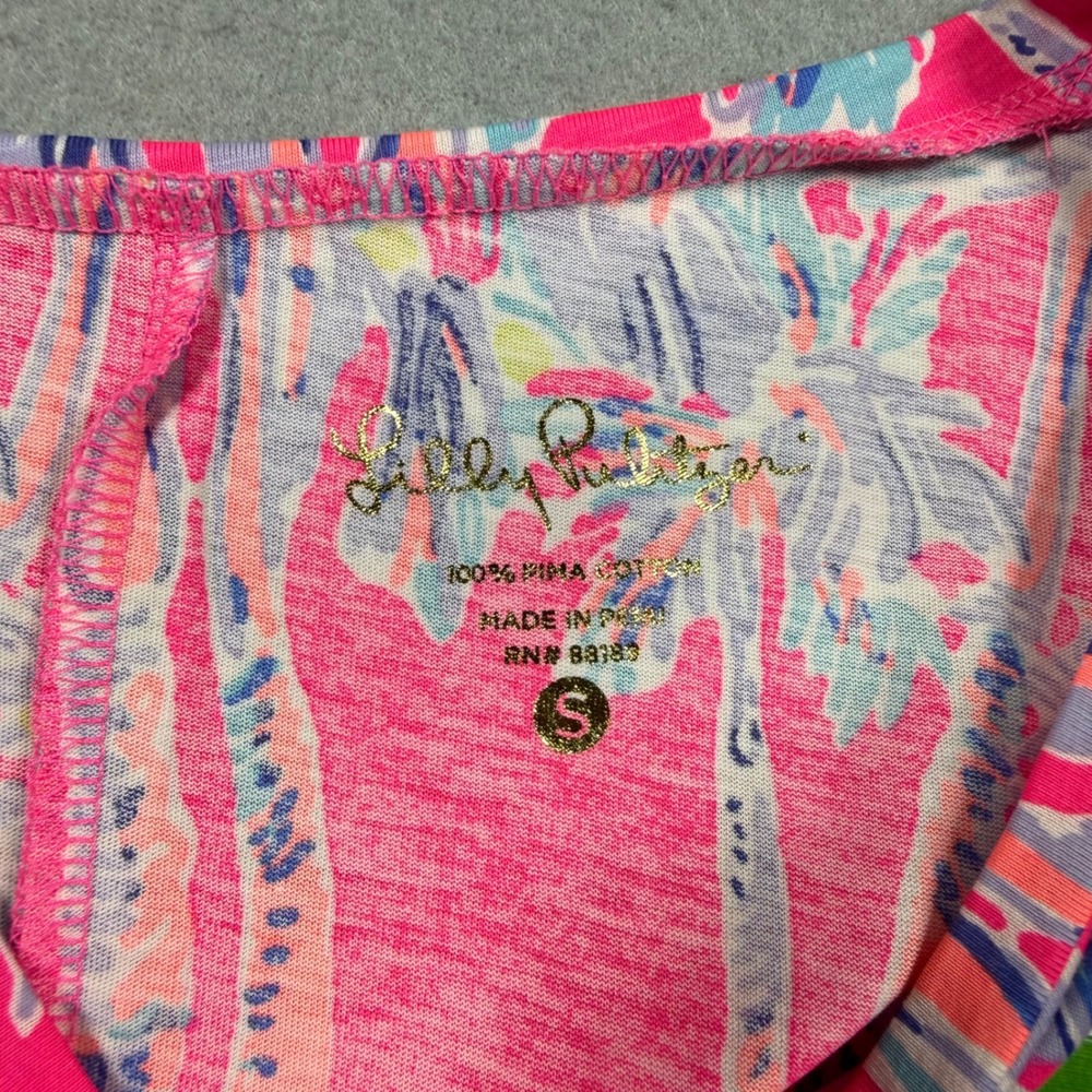 Lilly Pulitzer Linden Dress Flamingo Pink Nice Stems Palm Tree Pima Cotton S - Picture 7 of 8